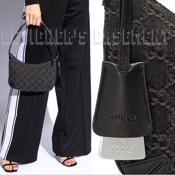 GUCCI black Jacquard Denim GG Monogram Horsebit detail SLIM small Shoulder bag🎁 - Picture 8 of 13